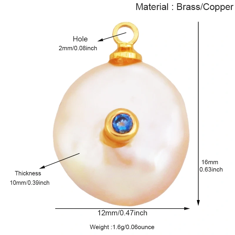 Fashion Natural Pearl Shell Charm Pendant,Real 18K Gold Plated Jewelry Necklace Craft Making Colorful Zircon DIY Accessories R17