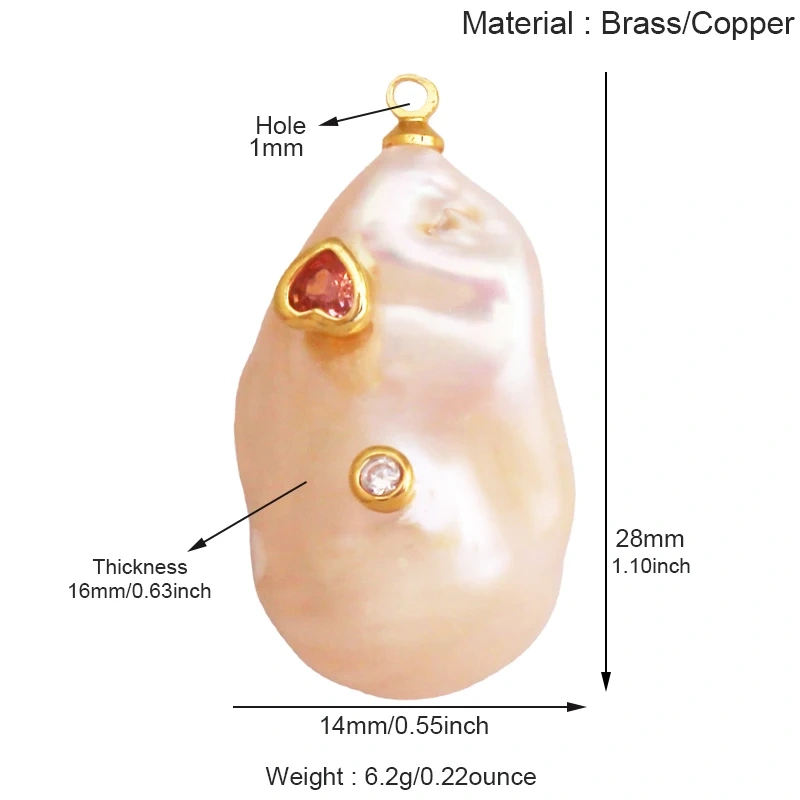 Fashion Natural Pearl Shell Charm Pendant,Real 18K Gold Plated Jewelry Necklace Craft Making Colorful Zircon DIY Accessories R17