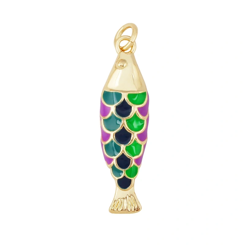 Enamel Fish Bone Squid Marine Sea Dalphin Charm Pendant,18K Real Gold Silver Plated Zircon Jewelry Finding Supplies S87 S75