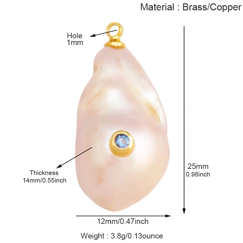 Fashion Natural Pearl Shell Charm Pendant,Real 18K Gold Plated Jewelry Necklace Craft Making Colorful Zircon DIY Accessories R17