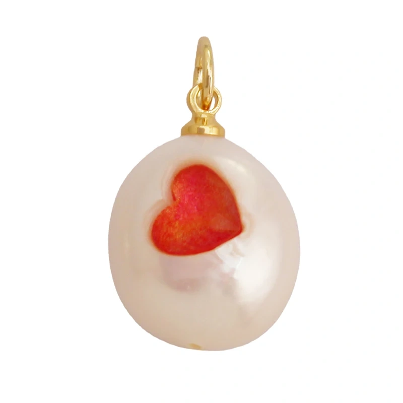 Fashion Natural Pearl Shell Charm Pendant,Real 18K Gold Plated Jewelry Necklace Craft Making Colorful Zircon DIY Accessories R17