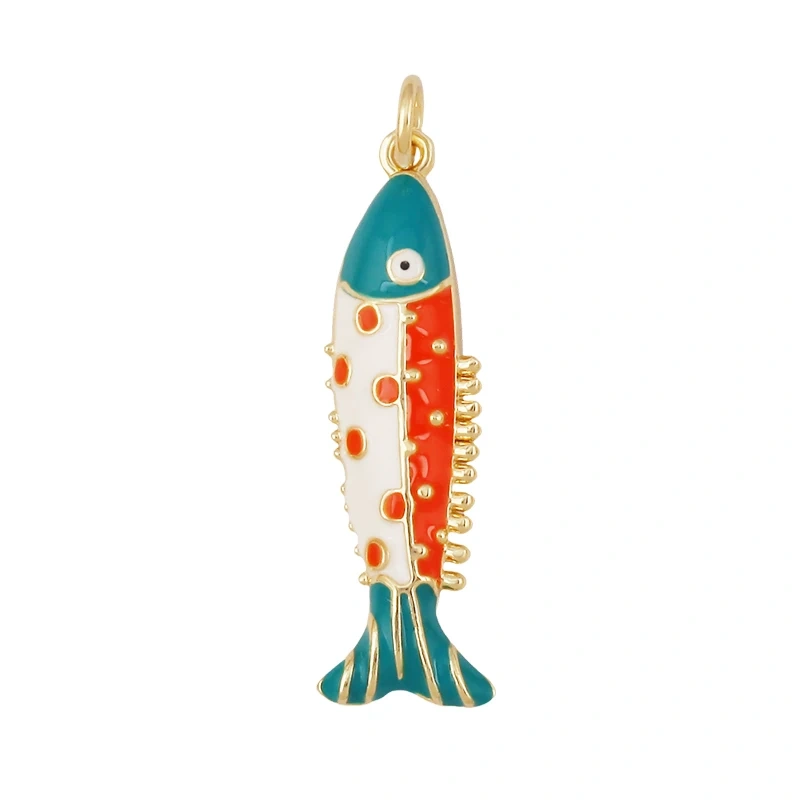 Enamel Fish Bone Squid Marine Sea Dalphin Charm Pendant,18K Real Gold Silver Plated Zircon Jewelry Finding Supplies S87 S75