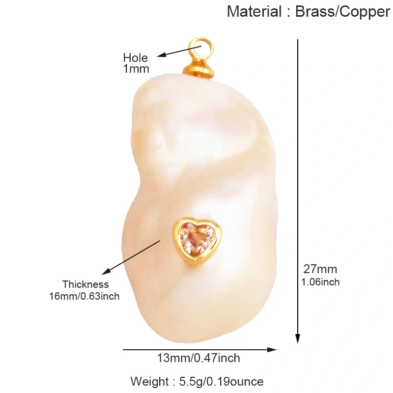 Fashion Natural Pearl Shell Charm Pendant,Real 18K Gold Plated Jewelry Necklace Craft Making Colorful Zircon DIY Accessories R17