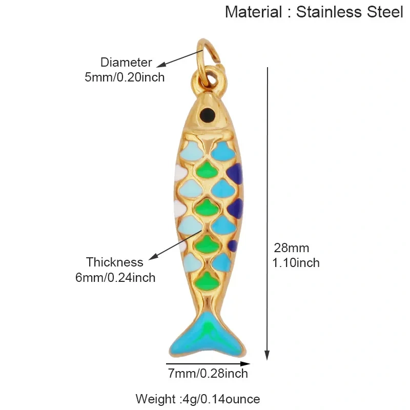 New Stainless Steel Animal Ocean Fish Crab Turtle Dolphin Shell Charm Pendant,Painted DIY Necklace Bracelet Jewelry Supplies R74