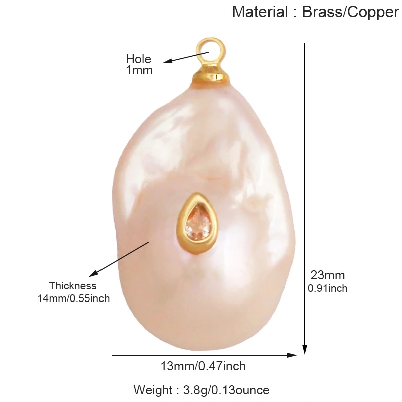 Fashion Natural Pearl Shell Charm Pendant,Real 18K Gold Plated Jewelry Necklace Craft Making Colorful Zircon DIY Accessories R17