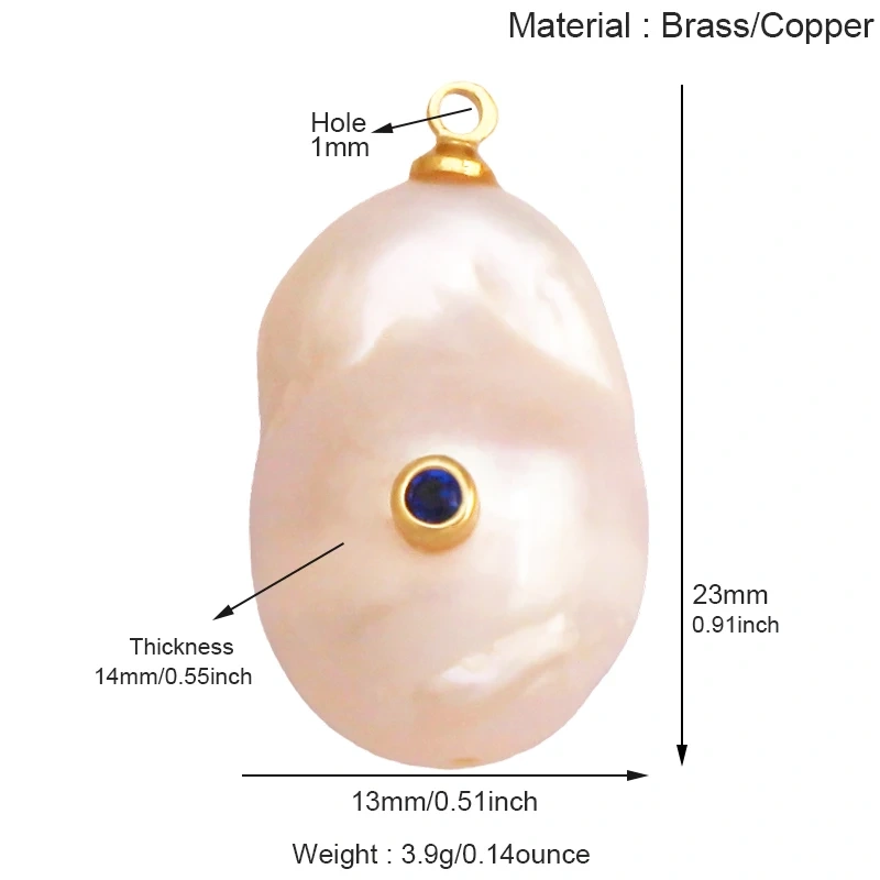 Fashion Natural Pearl Shell Charm Pendant,Real 18K Gold Plated Jewelry Necklace Craft Making Colorful Zircon DIY Accessories R17