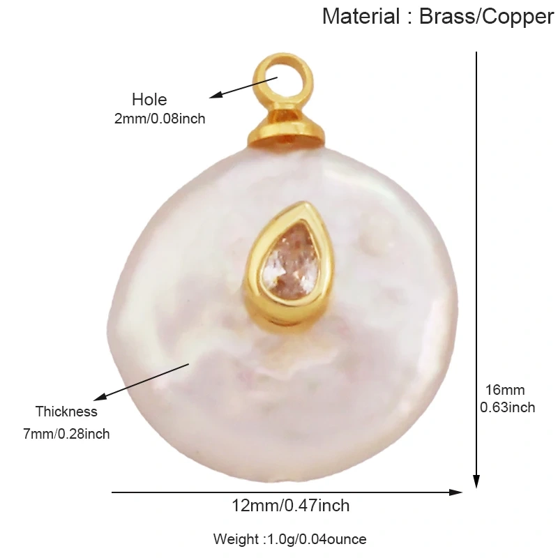 Fashion Natural Pearl Shell Charm Pendant,Real 18K Gold Plated Jewelry Necklace Craft Making Colorful Zircon DIY Accessories R17