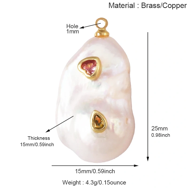 Fashion Natural Pearl Shell Charm Pendant,Real 18K Gold Plated Jewelry Necklace Craft Making Colorful Zircon DIY Accessories R17
