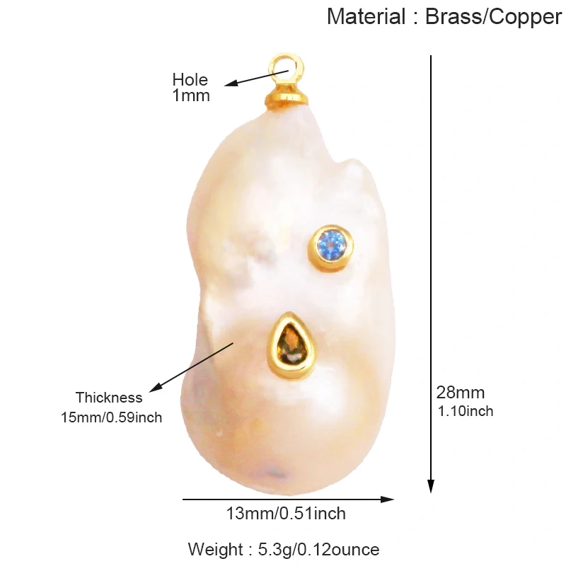Fashion Natural Pearl Shell Charm Pendant,Real 18K Gold Plated Jewelry Necklace Craft Making Colorful Zircon DIY Accessories R17