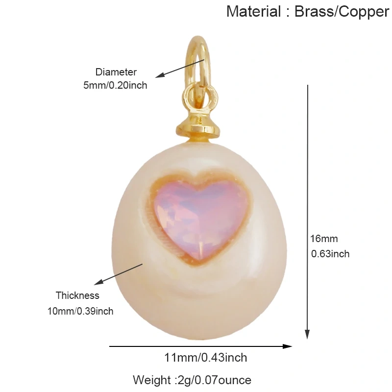 Fashion Natural Pearl Shell Charm Pendant,Real 18K Gold Plated Jewelry Necklace Craft Making Colorful Zircon DIY Accessories R17