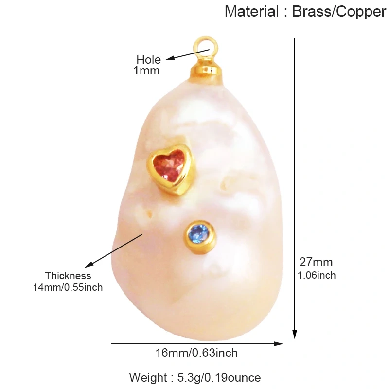 Fashion Natural Pearl Shell Charm Pendant,Real 18K Gold Plated Jewelry Necklace Craft Making Colorful Zircon DIY Accessories R17