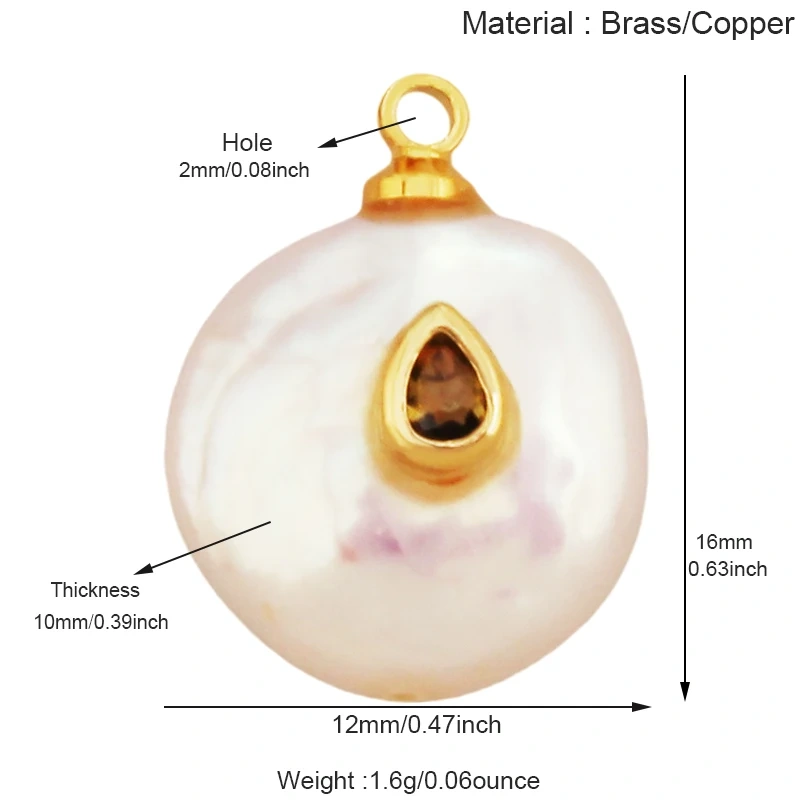 Fashion Natural Pearl Shell Charm Pendant,Real 18K Gold Plated Jewelry Necklace Craft Making Colorful Zircon DIY Accessories R17