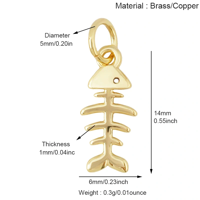 Enamel Fish Bone Squid Marine Sea Dalphin Charm Pendant,18K Real Gold Silver Plated Zircon Jewelry Finding Supplies S87 S75