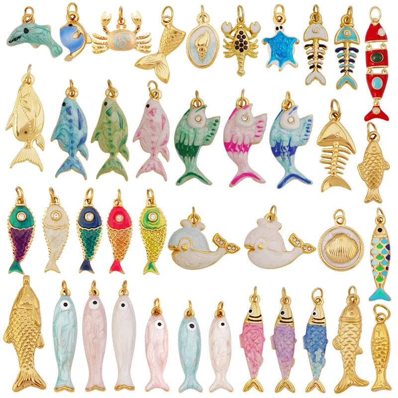 New Stainless Steel Animal Ocean Fish Crab Turtle Dolphin Shell Charm Pendant,Painted DIY Necklace Bracelet Jewelry Supplies R74