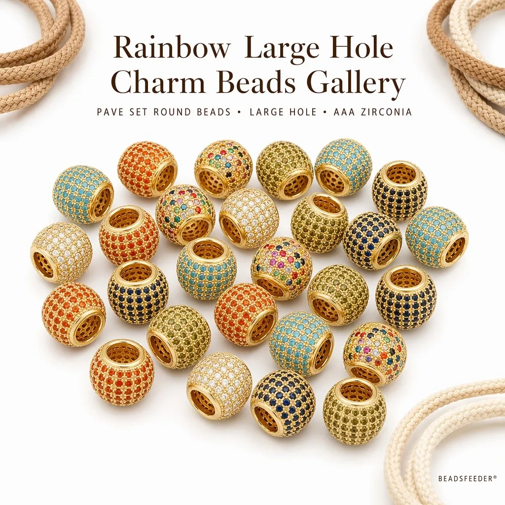 2pcs/Lot Baguette Cut Cage Style Pave Set Round Beads,Styling Spacer Beads For Paracord Bracelet Jewelry Making Accessories J32