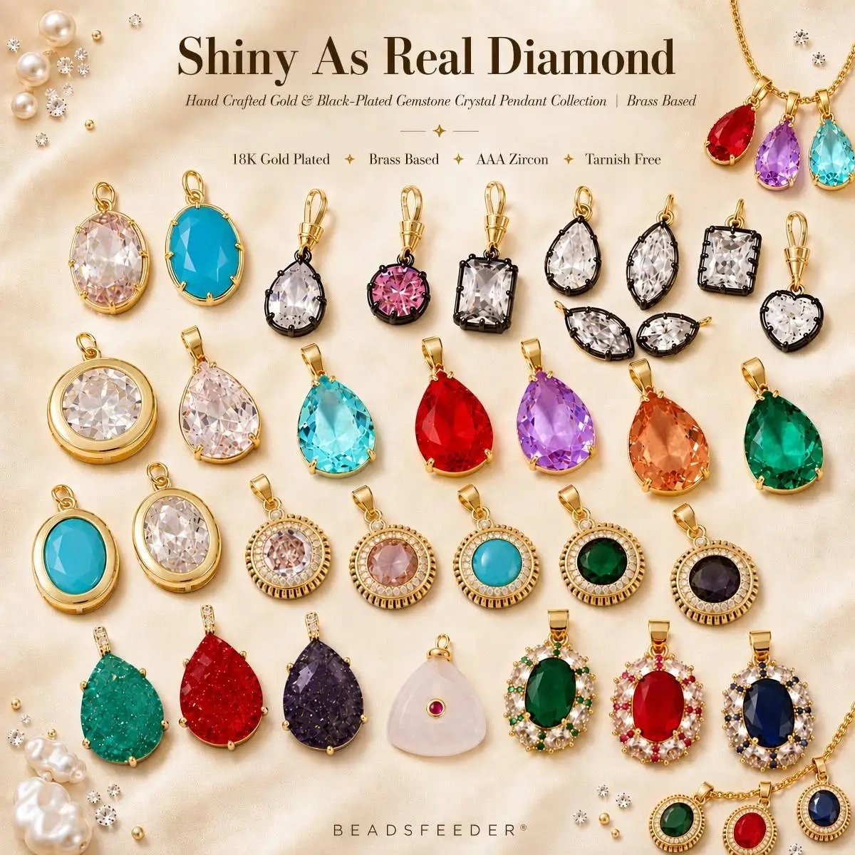 Colorful Zircon Charms Water Drop Oval Square Heart Shape Pendants,DIY Jewelry Making For Choker Necklace Clavicle Chain L91
