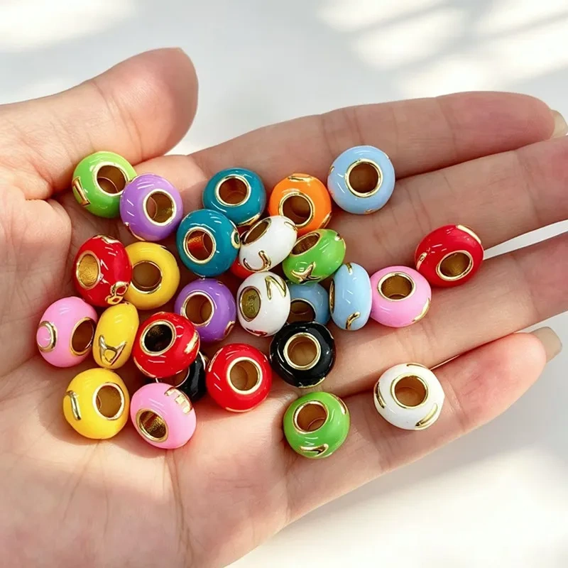 Trendy Large Hole Copper Letter Spacer Beads,Color Enamel Oil Drip Charms Bracelet Necklace Craft Making Jewelry Accessories R99