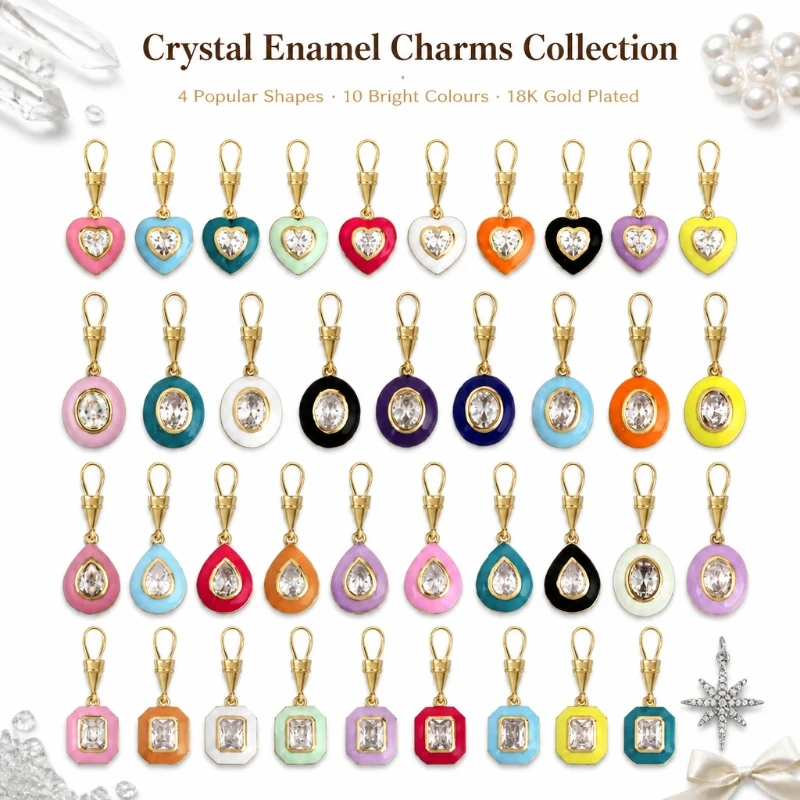 Colorful Enamel Charms Heart Water Drop Geometric Small Pendants Minimalist DIY Necklace Bracelet Jewelry Making Accessories J06