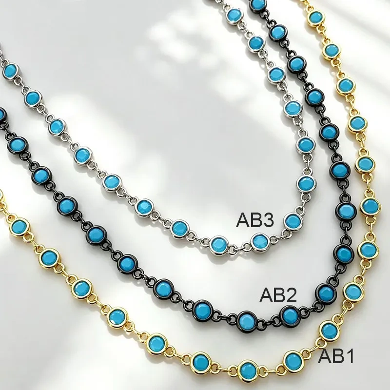Trendy Colourful Round Zircon Beaded Chain,DIY Jewelry Making Accessories Necklace Bracelet Handmade Jewelry Supplies R02 M75