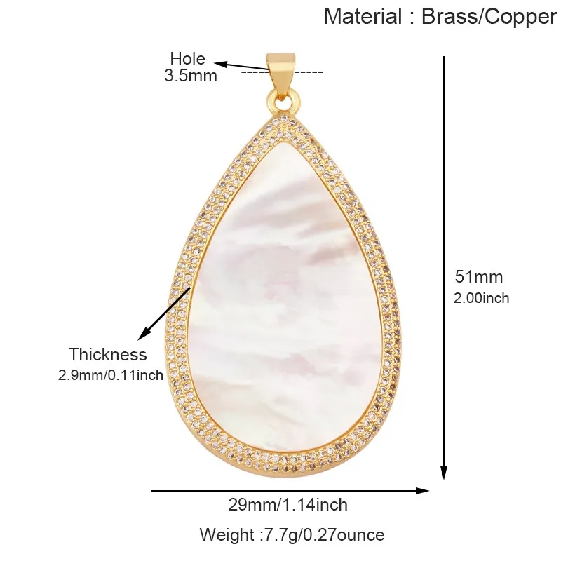 Luxury Heart Teardrop Geometric Large Charm Pendants,Natural Mother Pearl Jewelry Findings Necklace Bracelet Making Supply M23