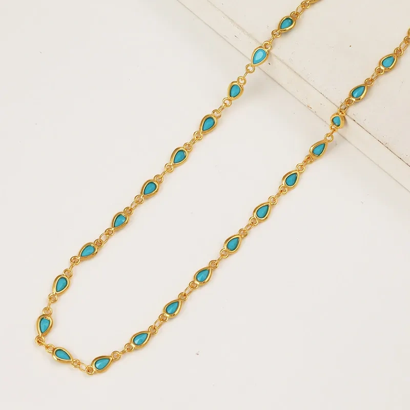 Square Oval Teardrop Zircon Unfinished Cuttable Chain,DIY Beading Accessories for Necklace Bracelet Jewelry Making Supplies R80