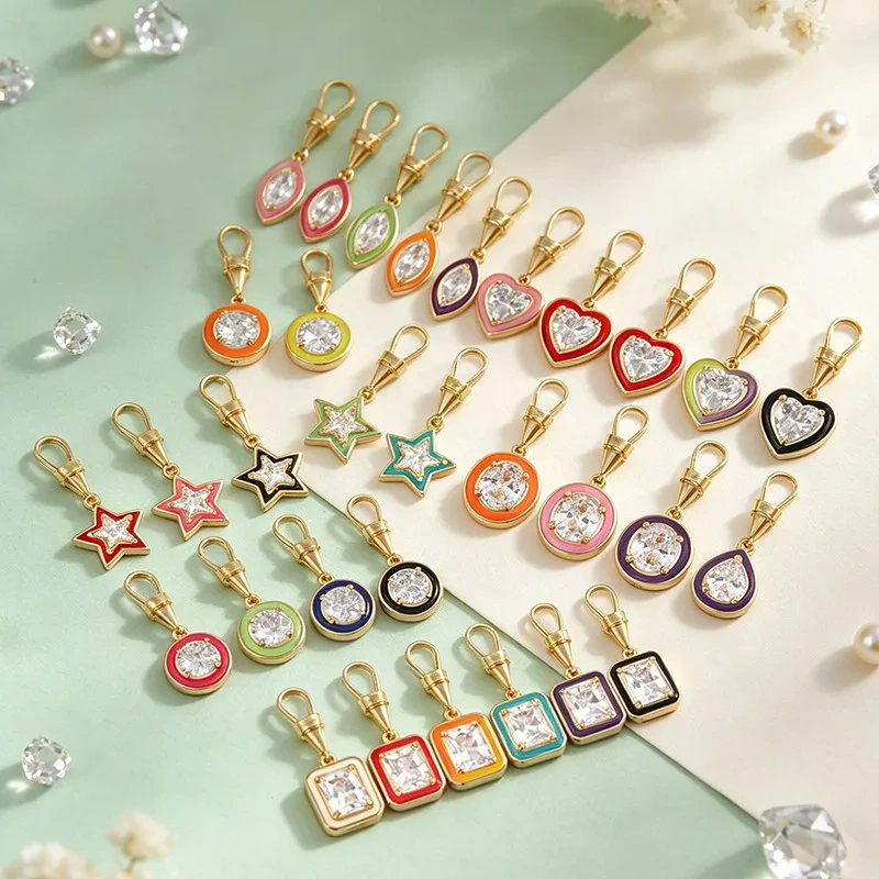 Trendy Rainbow Enamel Star Oval Rectangle Colorful Zircon Pendant Charms,DIY Necklace Bracelet Earring Jewelry Making Supply M13