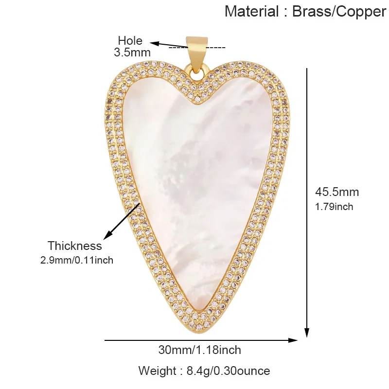 Luxury Heart Teardrop Geometric Large Charm Pendants,Natural Mother Pearl Jewelry Findings Necklace Bracelet Making Supply M23