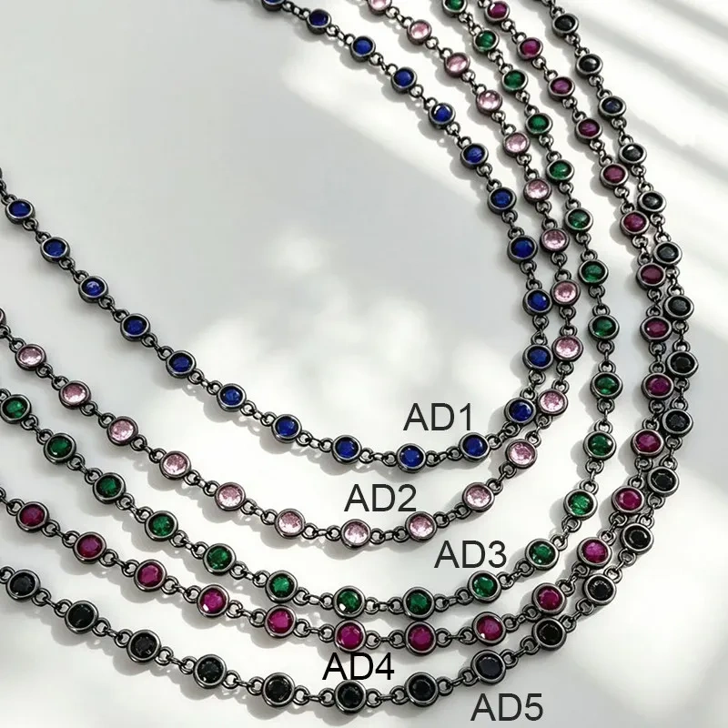 Trendy Colourful Round Zircon Beaded Chain,DIY Jewelry Making Accessories Necklace Bracelet Handmade Jewelry Supplies R02 M75
