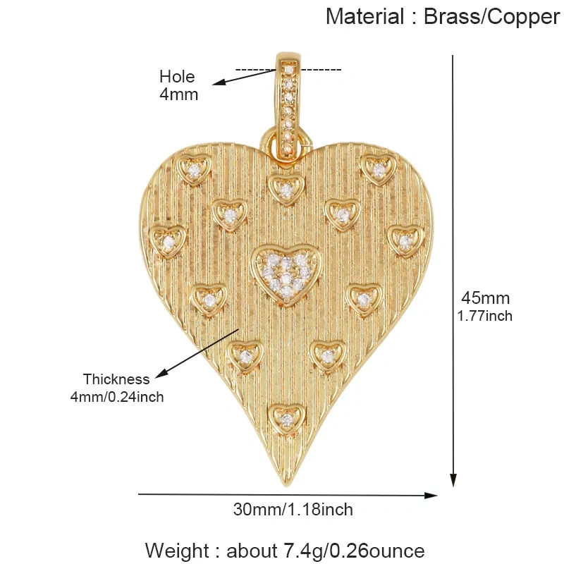 Fashion Love Heart Full Zircon Focal Charm Pendant,Real 18K Gold Plated Necklace Bracelet Jewelry Accessories Supplies M09 M07