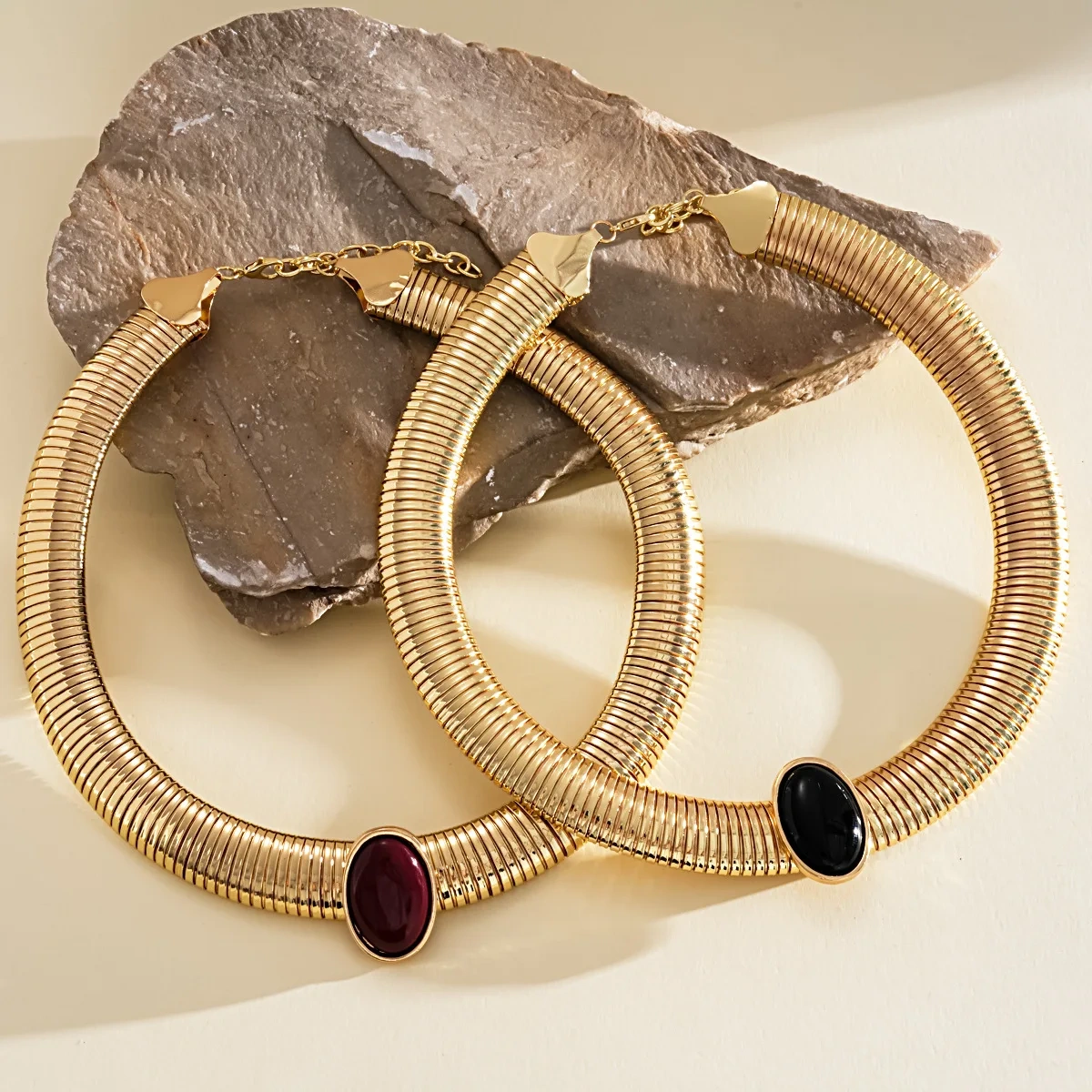 Retro Luxury Metal Resin Oval Necklace,Heavy Exaggerated Statement Clavicle Chain,Trendy Stackable Neck Accessories Supply H24