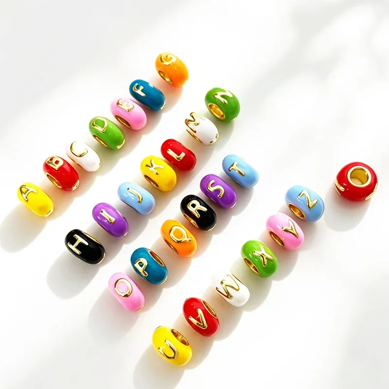 Trendy Large Hole Copper Letter Spacer Beads,Color Enamel Oil Drip Charms Bracelet Necklace Craft Making Jewelry Accessories R99
