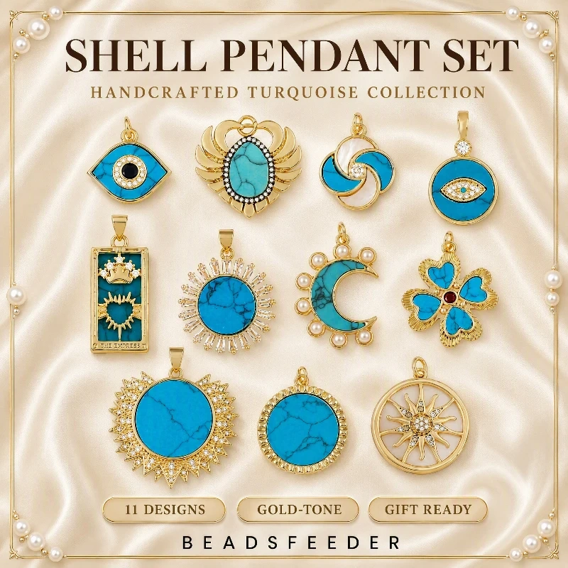 Trendy Moon Star Clover Tarot Evil Eye Charm Pendants,DIY Jewelry Findings Making Turquoise Zircon Bracelet Necklace Supply T17