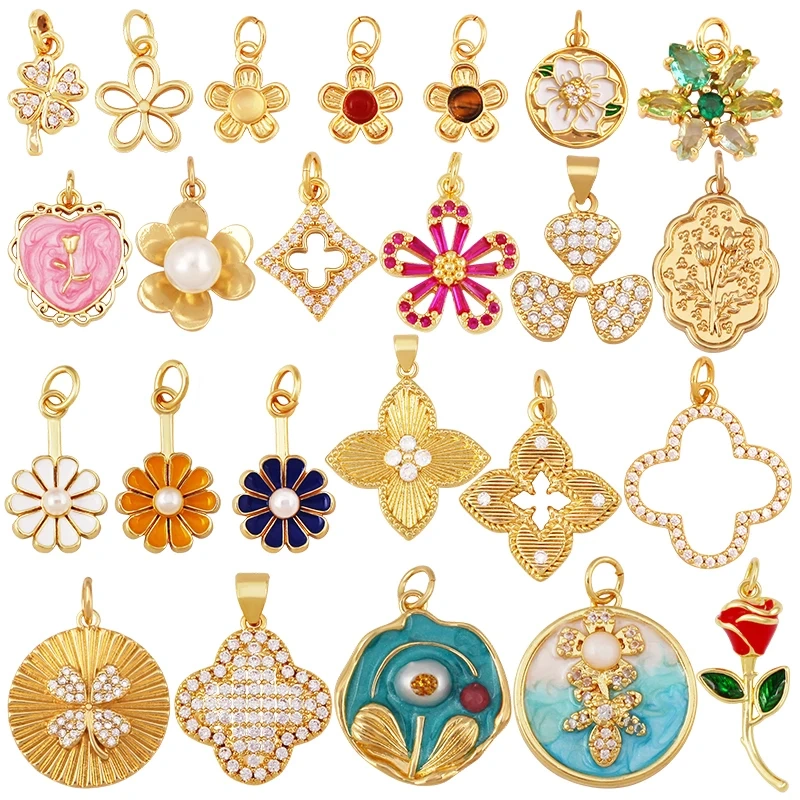 Flower Sunflower Four Leaf Clover Rose Flower Pendant Charms,DIY Jewelry Making Accessories For Necklace Bracelet Earrings R32