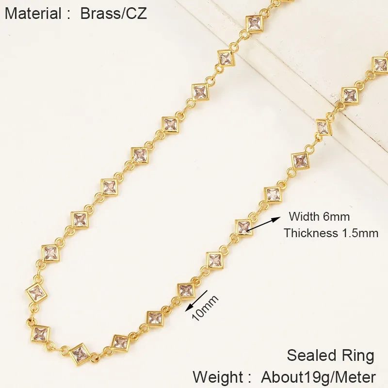 Trendy DIY Jewelry Accessories Square Rhombus Marquise Zircon Chain,Unfinished Brass Cut Chain for Necklace Bracelet Makin J40