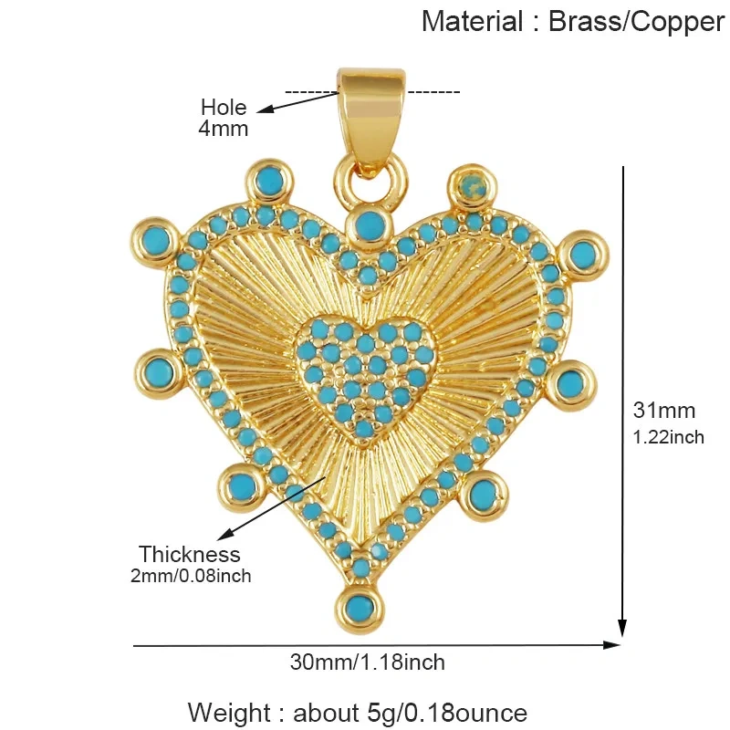 2pcs/lot Trendy Turquoise Zircon Charm Moon Star Heart Key Evil Eye Pendant,Accessories For Necklace Making Jewelry Findings T17