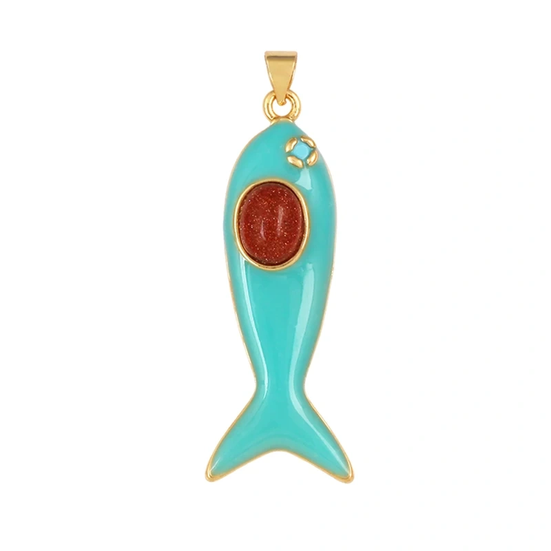 Trendy Multicolor Enamel Fish Ocean Charm Necklace Pendant,18K Real Gold Plated Zircon Summer Beach Holiday Jewelry Supply K91