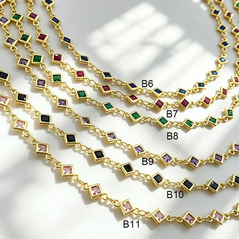 Trendy DIY Jewelry Accessories Square Rhombus Marquise Zircon Chain,Unfinished Brass Cut Chain for Necklace Bracelet Makin J40