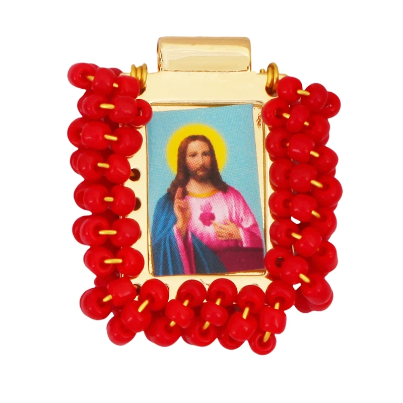 Bohemian Style Colourful Seed Glass Beads Charm Pendant,Fashion Religious Jesus Virgin Mary Jewelry Necklace Bracelet Supply K99