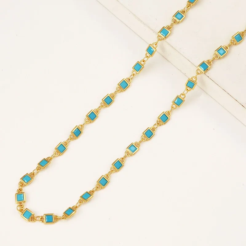 Trendy DIY Jewelry Accessories Square Rhombus Marquise Zircon Chain,Unfinished Brass Cut Chain for Necklace Bracelet Makin J40