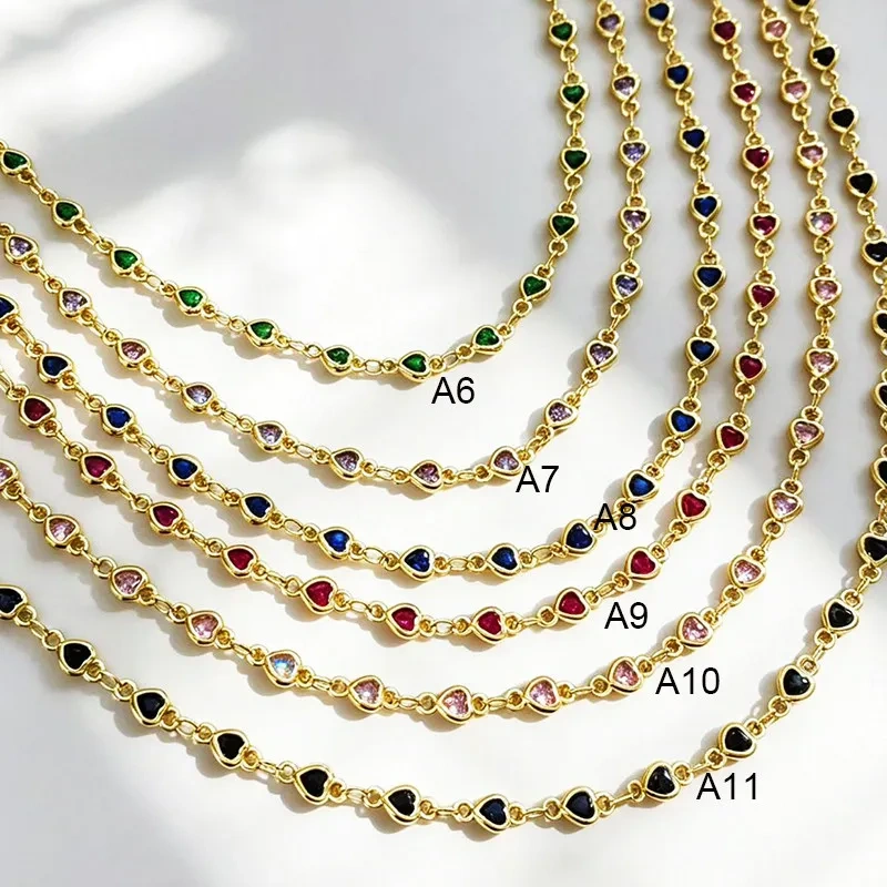 Trendy Heart Opal Round CZ Zircon Link Semi Finished Bulk Brass Chain,DIY Necklace Bracelet Anklet Jewelry Making Supply S72