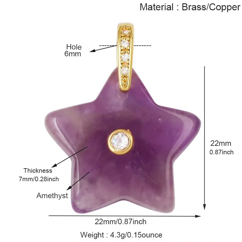 Natural Semi‑Precious Stone Star Charms,Amazonite Rose Quartz Tiger's Eye Turquoise Pendant Jewelry DIY Bracelet Necklace J39