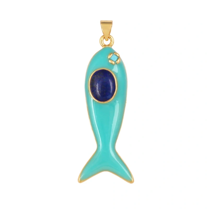 Trendy Multicolor Enamel Fish Ocean Charm Necklace Pendant,18K Real Gold Plated Zircon Summer Beach Holiday Jewelry Supply K91