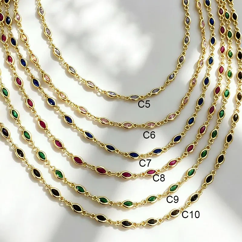 Trendy DIY Jewelry Accessories Square Rhombus Marquise Zircon Chain,Unfinished Brass Cut Chain for Necklace Bracelet Makin J40