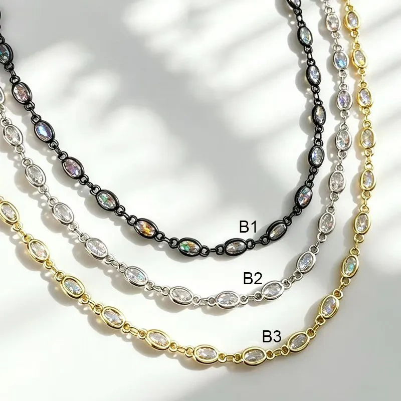 Square Oval Teardrop Zircon Unfinished Cuttable Chain,DIY Beading Accessories for Necklace Bracelet Jewelry Making Supplies R80