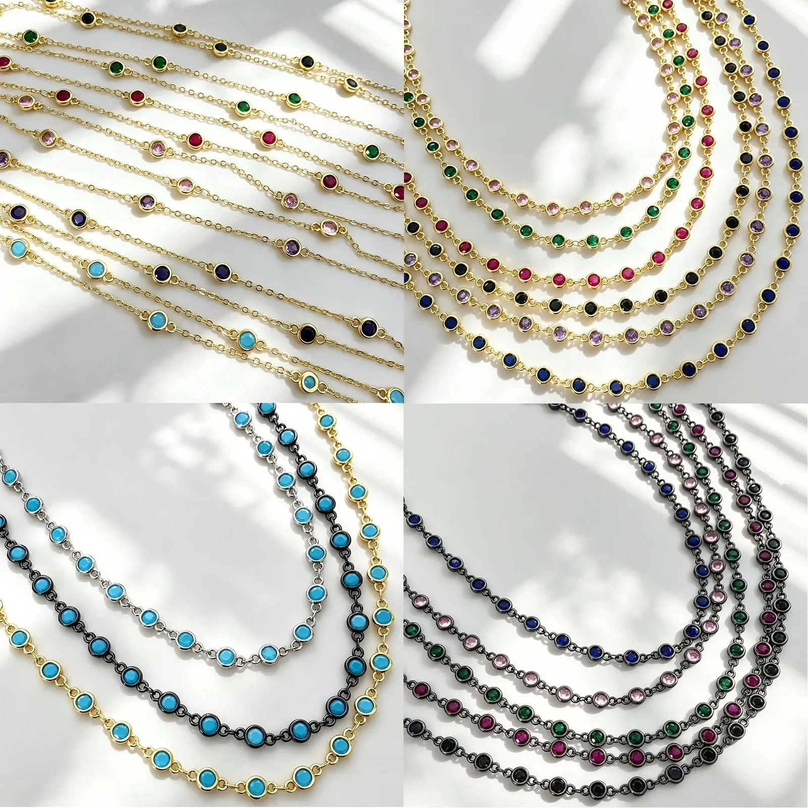 Trendy Colourful Round Zircon Beaded Chain,DIY Jewelry Making Accessories Necklace Bracelet Handmade Jewelry Supplies R02 M75