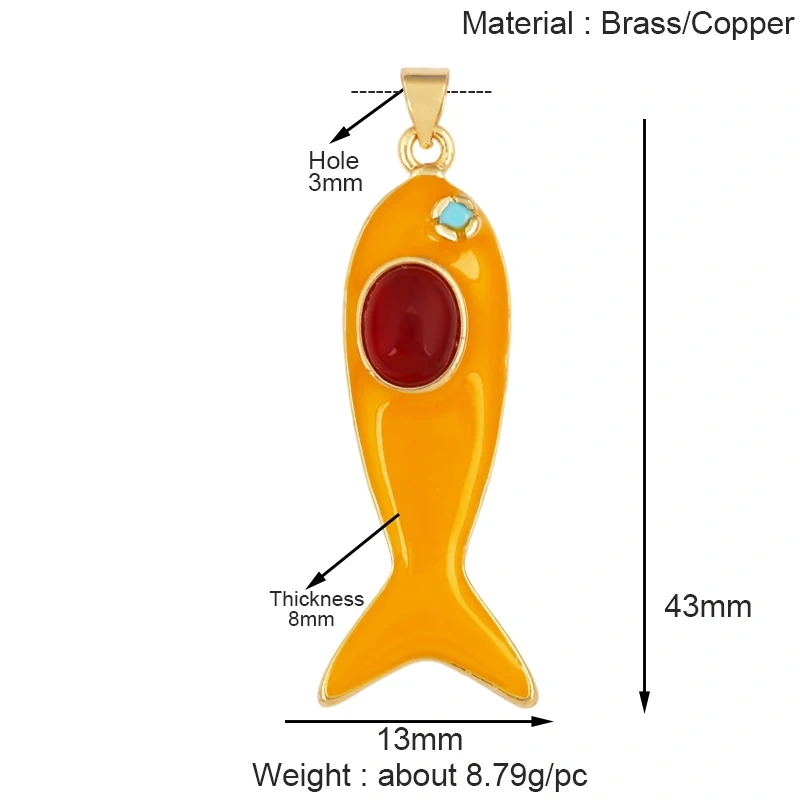 Trendy Multicolor Enamel Fish Ocean Charm Necklace Pendant,18K Real Gold Plated Zircon Summer Beach Holiday Jewelry Supply K91