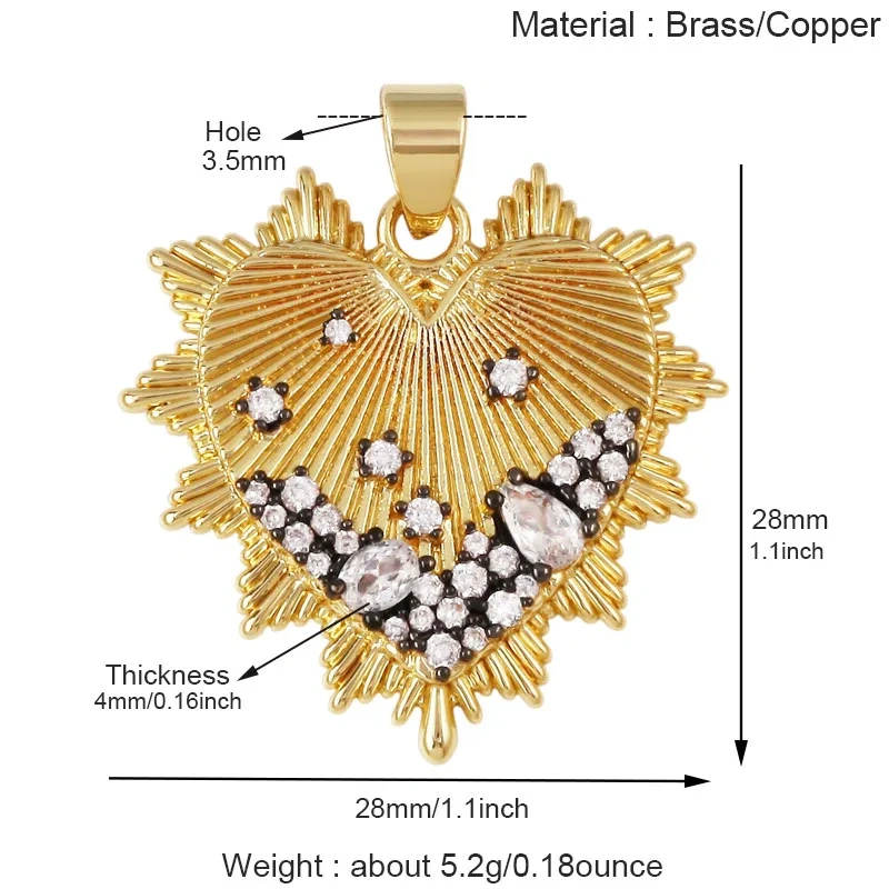 Fashion Love Heart Full Zircon Focal Charm Pendant,Real 18K Gold Plated Necklace Bracelet Jewelry Accessories Supplies M09 M07