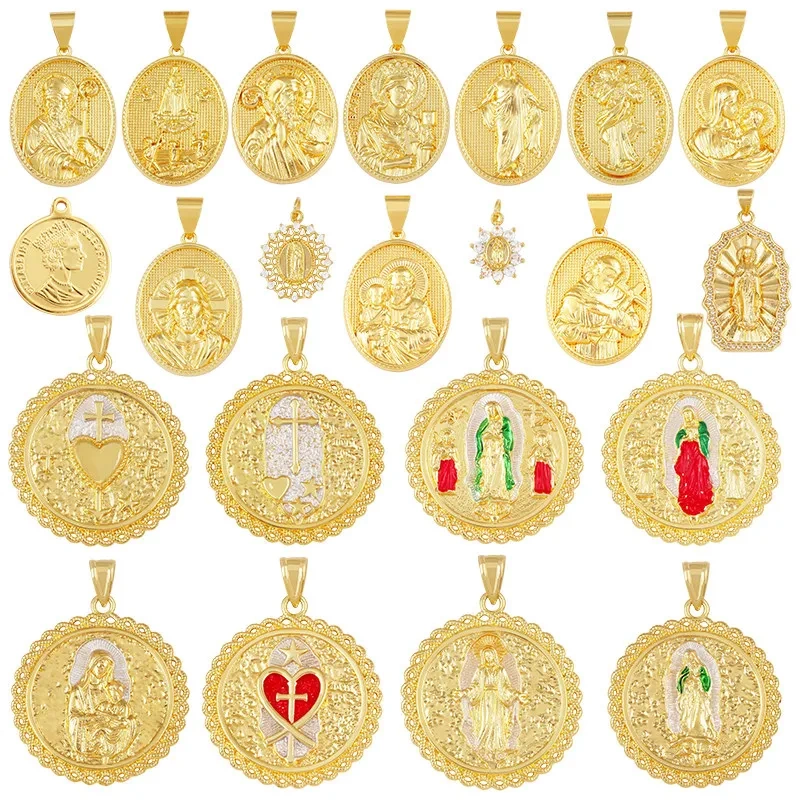 European Vintage Enamel Zircon Gold Plated Round Oval Tag Charms Pendant,DIY Handmade Necklace Jewelry DIY Making Supplies L90