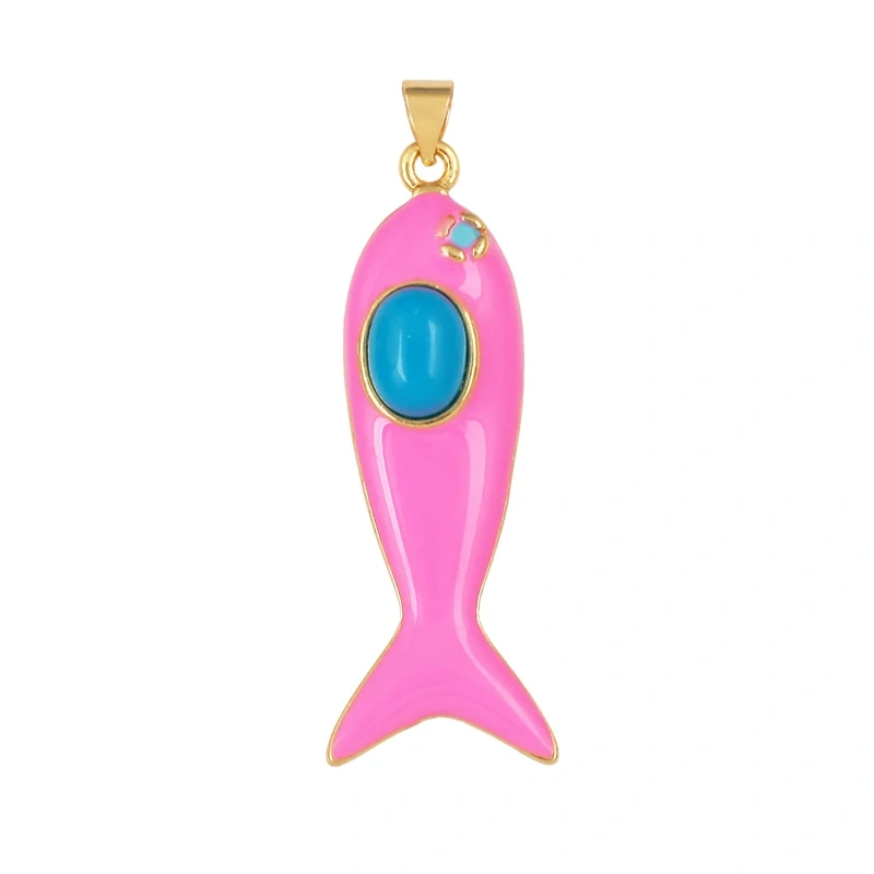 Trendy Multicolor Enamel Fish Ocean Charm Necklace Pendant,18K Real Gold Plated Zircon Summer Beach Holiday Jewelry Supply K91
