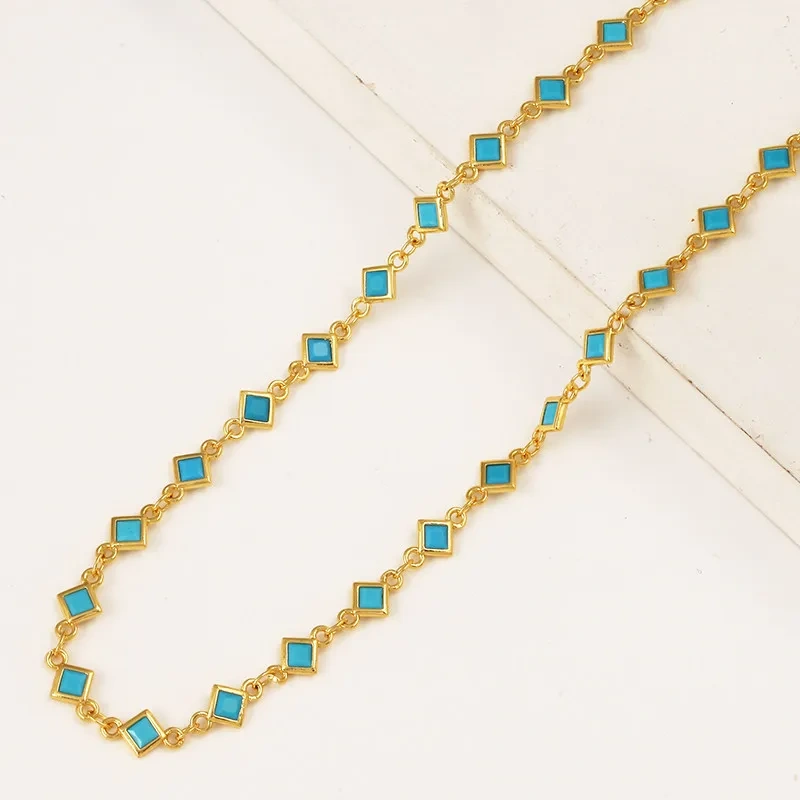 Trendy DIY Jewelry Accessories Square Rhombus Marquise Zircon Chain,Unfinished Brass Cut Chain for Necklace Bracelet Makin J40